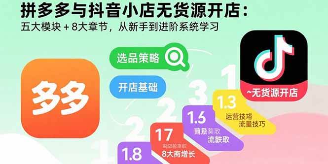 (8.26)拼多多与抖音小店无货源开店:五大模块+8大章节,从新手到进阶系统学习