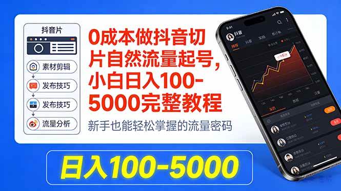 (4.15)0成本做抖音切片自然流量起号，小白日入100-5000完整教程