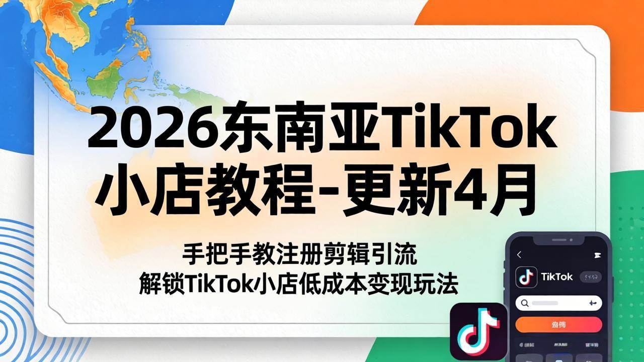 (4.25)2026东南亚TikTok小店教程-更新4月，手把手教注册剪辑引流，解锁TikTok小店低成本变现玩法