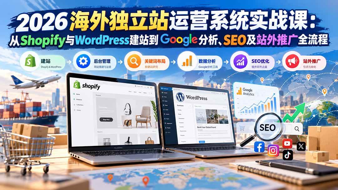 (9.29)2026海外独立站运营系统实战课：从Shopify与WordPress建站到Google分析、SEO及站外推广全流程