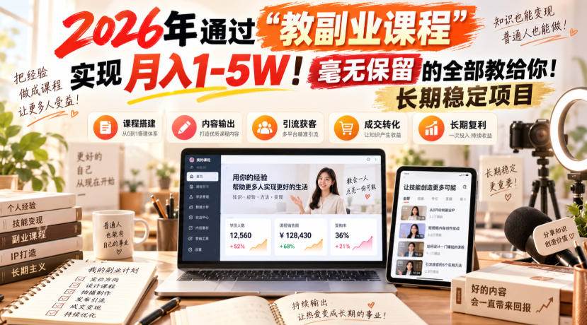 (9.23)“教副业课程”月入1-5W！长期稳定项目，毫无保留的全部教给你！