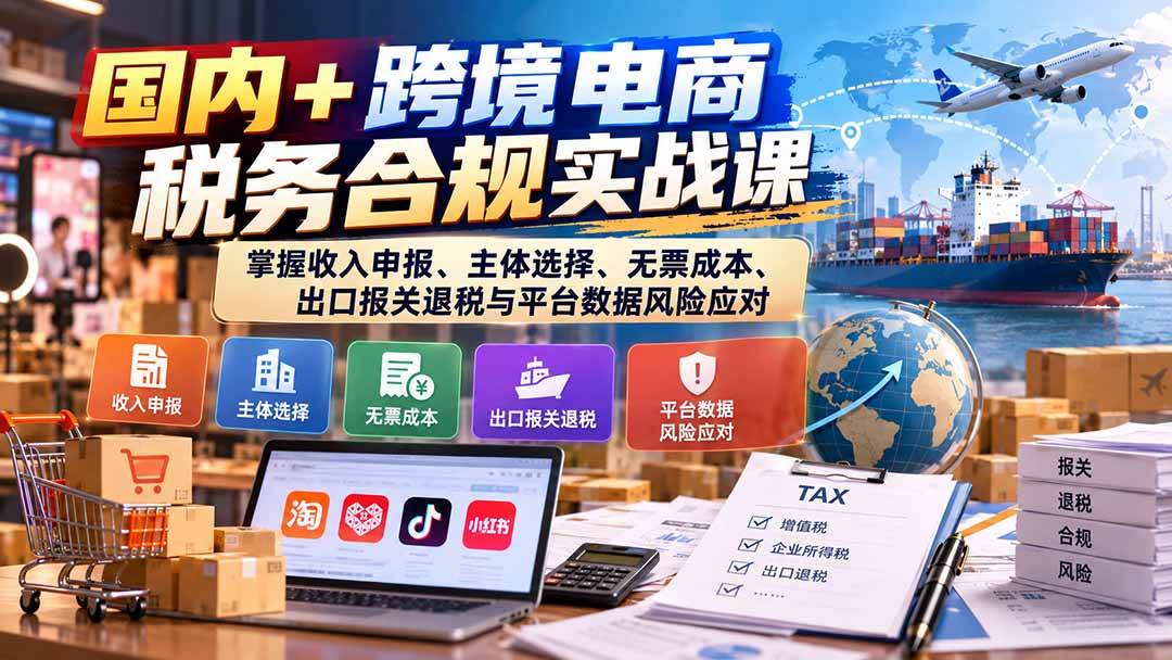 (9.28)国内+跨境电商税务合规实战课：掌握收入申报、主体选择、无票成本、出口报关退税与平台数据风险应对