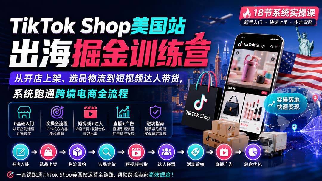 (9.01)TikTok Shop美国站出海掘金训练营：从开店上架、选品物流到短视频达人带货，系统跑通跨境电商全流程