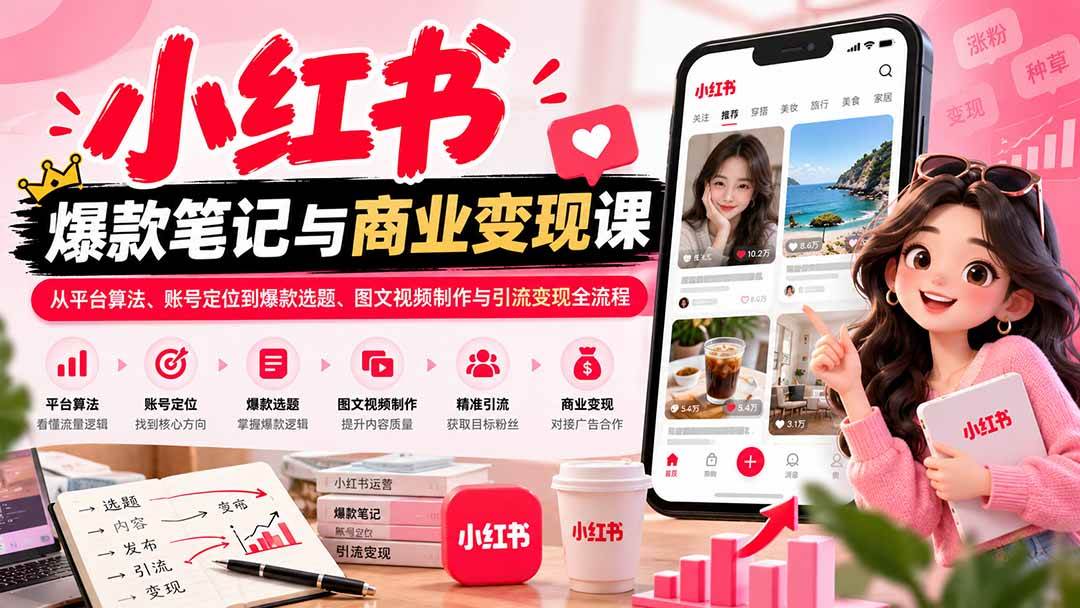 (9.30)2026小红书爆款笔记与商业变现课：从平台算法、账号定位到爆款选题、图文视频制作与引流变现全流程