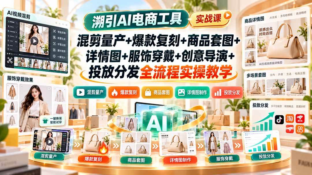 (9.30)溯引AI电商工具实战课：混剪量产+爆款复刻+商品套图+详情图+服饰穿戴+创意导演+投放分发全流程实操教学
